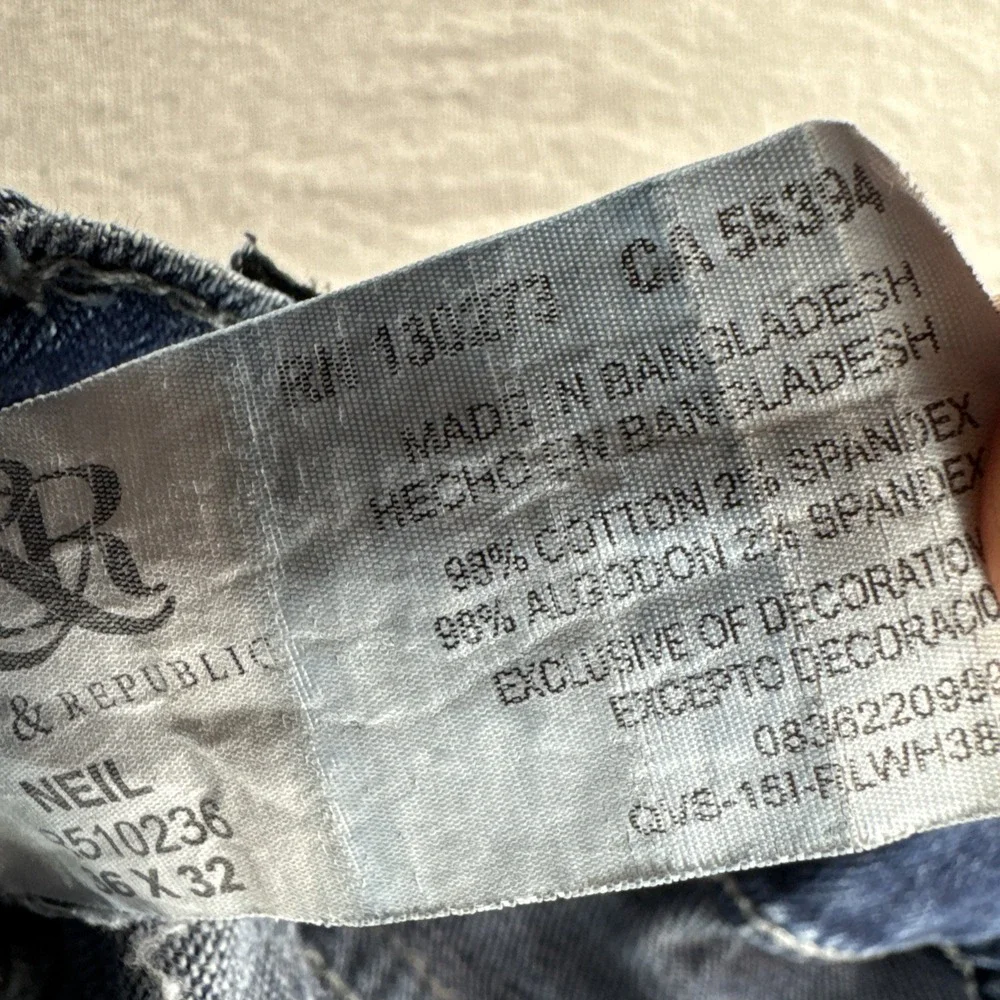 Rock Republic Neil Jeans Mens 36x32 Blue Straight Denim Pants Distressed Medium